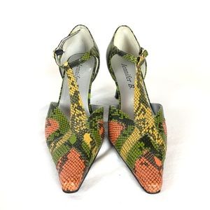 Jennifer B Snakeskin Animal Print Strap Heels